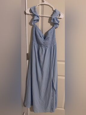 Amazon Light Blue Ruffle Strap Maxi Dress
